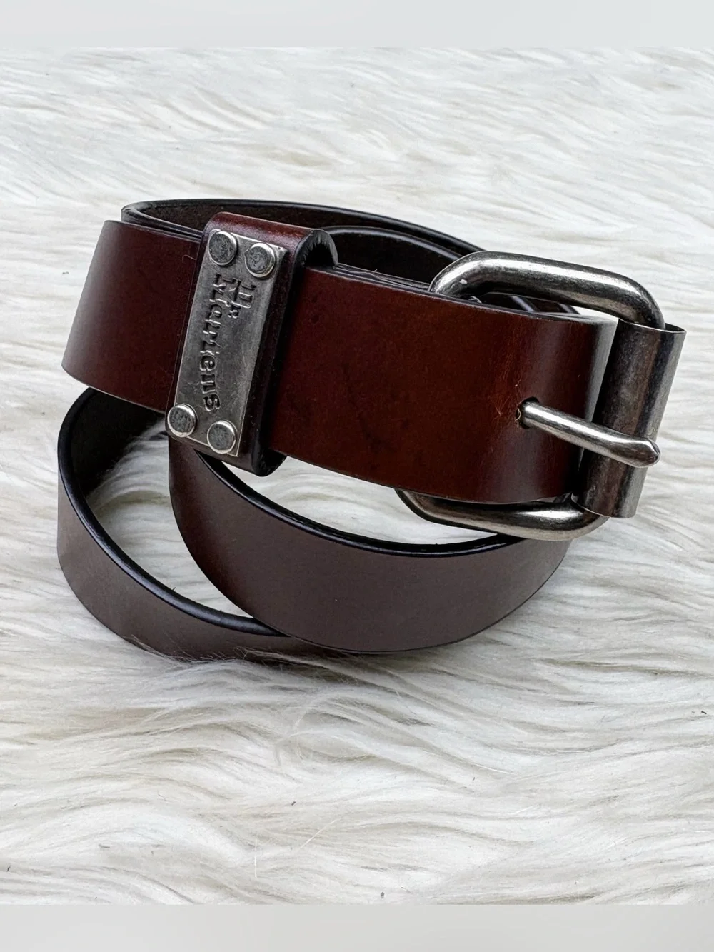 Dr. Martens Leather Belt Vintage Brown Silver Buckle Mens Small